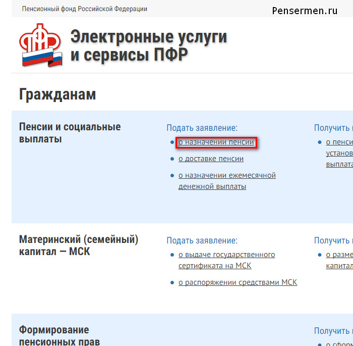 Как подать заявление о назначении пенсии через госуслуги в электронном виде образец заполнения